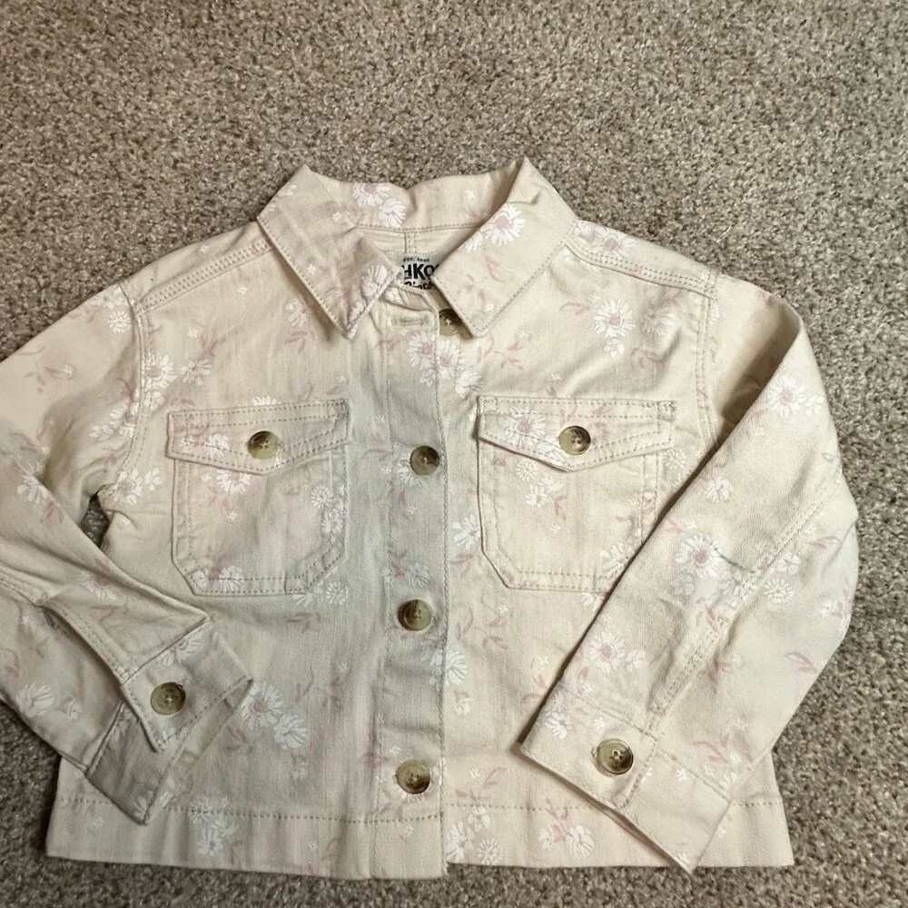 Osh Kosh OshKosh 3T cream floral Denim Jacket Girls Button Front EUC Jean
